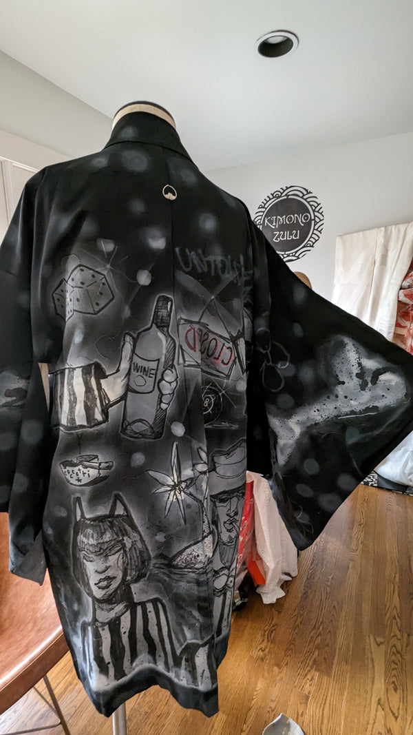 "Untold Diaries" Reimagined Vintage Kimono - Kimono Zulu Artist Collaboration with Eli Coccetti